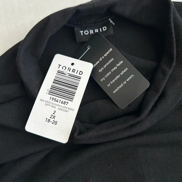 NWT Torrid Dress Women's Black Mini Jersey Blouson Sleeve Bodycon‎ Size 2 - Picture 12 of 13